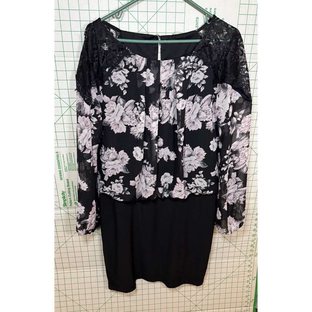 Bisou Bisou Michele Bohbot Floral Sheer Lace Black Above Knee Dress Size 16